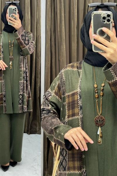 3283 Fulden 3 Lü Takım Haki Haki