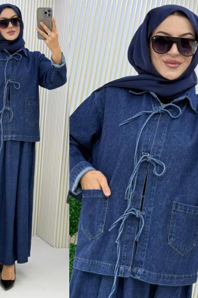 Sevgi Kot Etekli Takım Lacivert