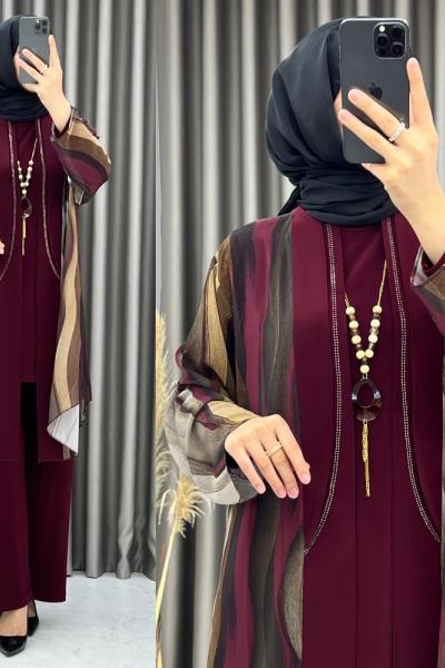 3476 İpek 3 lü Takım Bordo