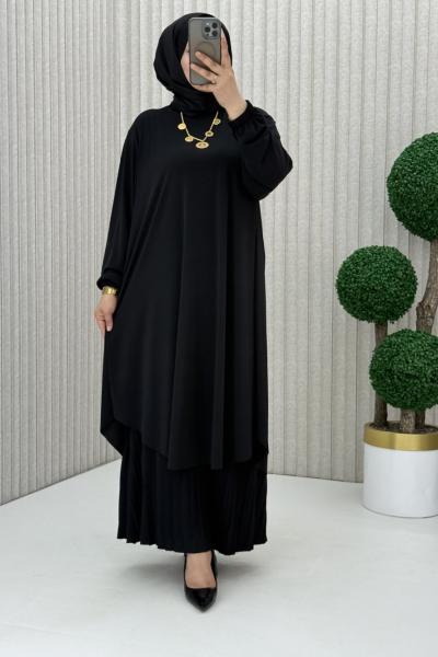 Suzan Piliseli Pantolonlu Takım Siyah