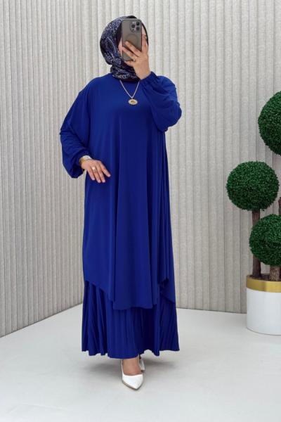 Suzan Piliseli Pantolonlu Takım Saks Mavisi