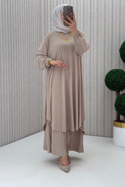 Suzan Piliseli Pantolonlu Takım Taş Rengi