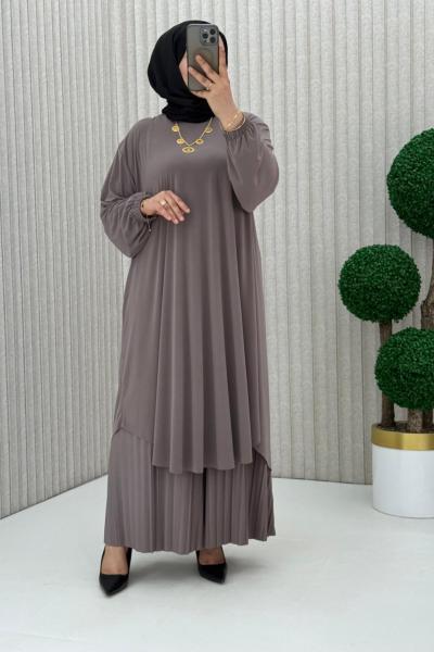 Suzan Piliseli Pantolonlu Takım Vizon