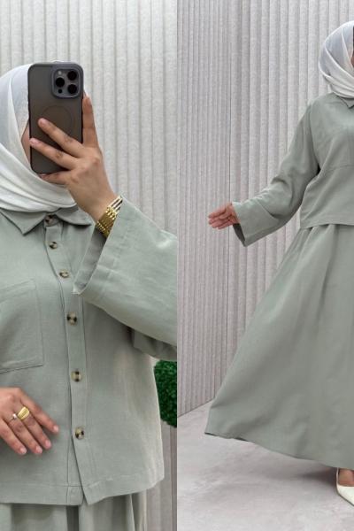 3932 Orkide Etekli Takım Mint Yeşili