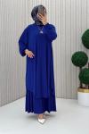 3922 Suzan Piliseli Pantolonlu Takım Saks Mavisi