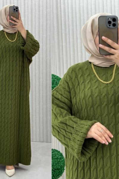 4072 Örgü Triko Elbise  Haki