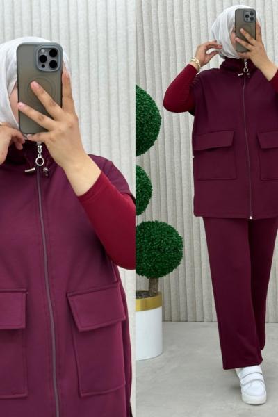 Hançer Yelekli Takım Bordo