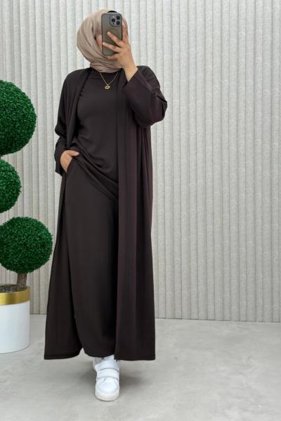 Manolya 3 Lü Takım Kahverengi