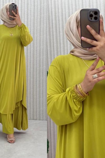 Suzan Piliseli Pantolonlu Takım Yağ Yeşili