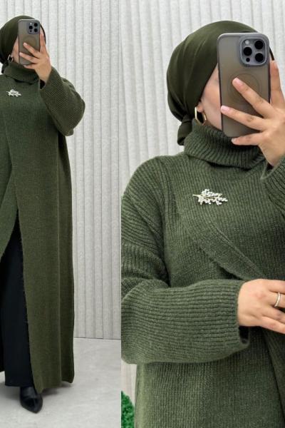 Hülya Boğazlı Panço  Haki