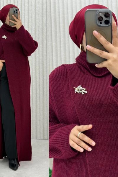 Hülya Boğazlı Panço  Bordo