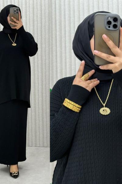 Songül Saç Örgülü Takım Siyah