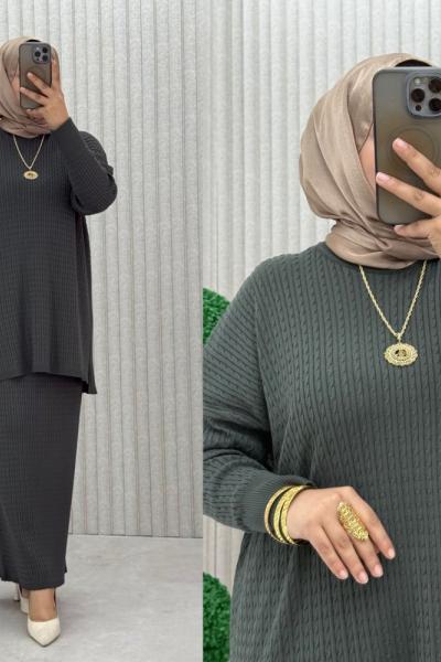 Songül Saç Örgülü Takım Haki