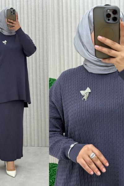 Songül Saç Örgülü Takım Antrasit