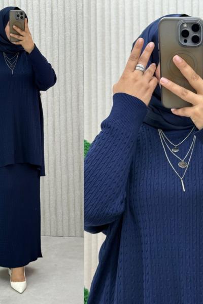 Songül Saç Örgülü Takım Lacivert