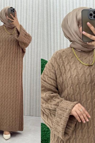 4072 Örgü Triko Elbise  Vizon