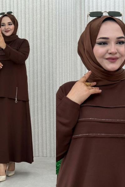 Aşkım Etekli Takım Kahverengi