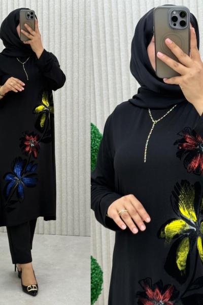 Çiçek Tunik Siyah