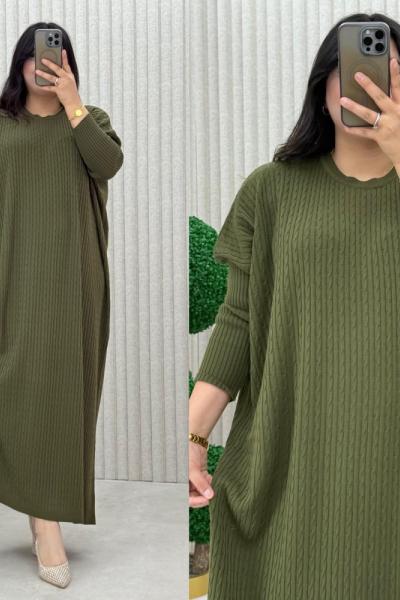 Piraye Triko Elbise Haki