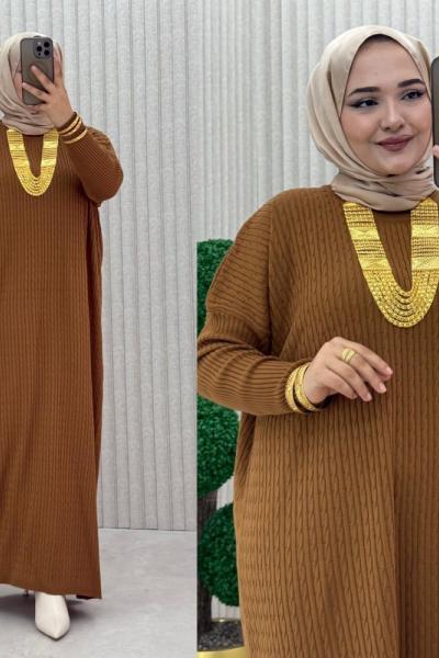 Piraye Triko Elbise  Taba