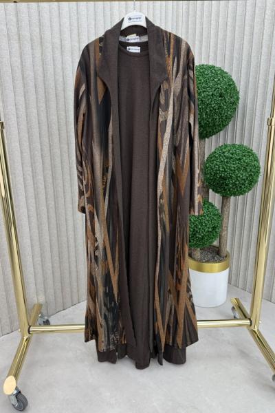 Gülçin Elbise Takım Bordo Kahverengi