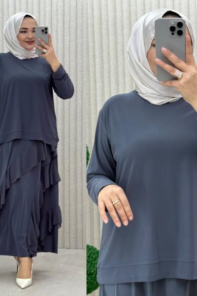 Özlem etekli takım Gri