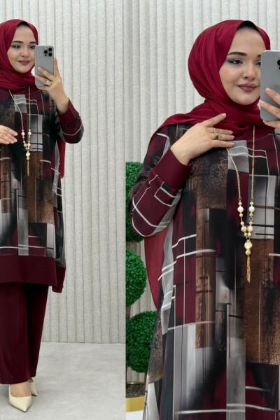 Hançer Pantolonlu Takım Bordo