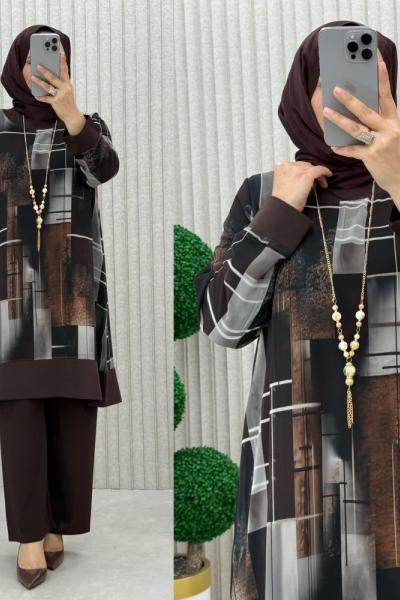 Hançer Pantolonlu Takım Kahverengi