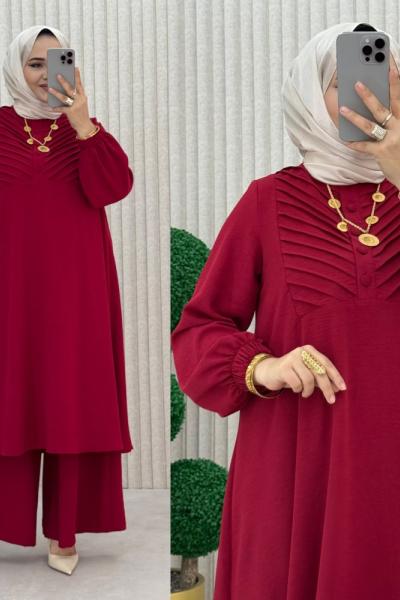 zümrüt pantolonlu takım  Bordo