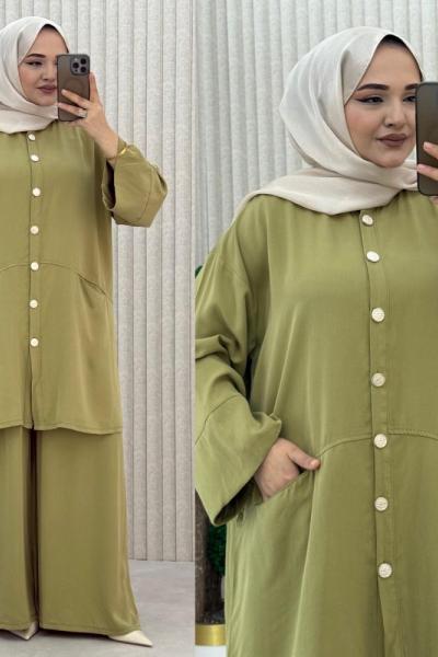 Harem Pantolonlu Takım Yağ Yeşili