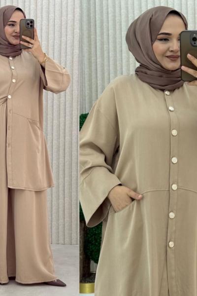 Harem Pantolonlu Takım Taş Rengi