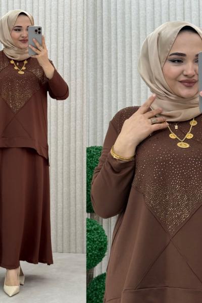 ŞERMİN ETEKLİ TAKIM  Kahverengi