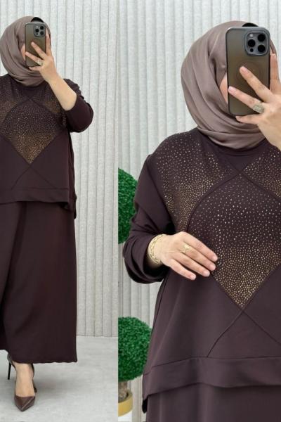 Şermin Etekli Takım Kahverengi