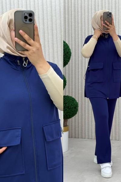 Hançer Yelekli Takım Saks Mavisi