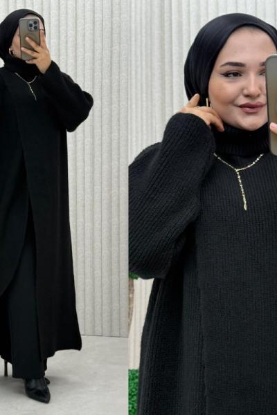 Hülya Boğazlı Panço  Siyah
