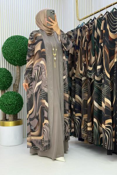 Mümine Elbise Takım Vizon