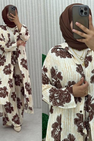 Nurten Pantolonlu Takım Taş Rengi