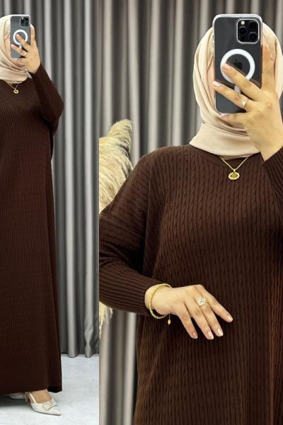 Piraye Triko Elbise Kahverengi Kahverengi