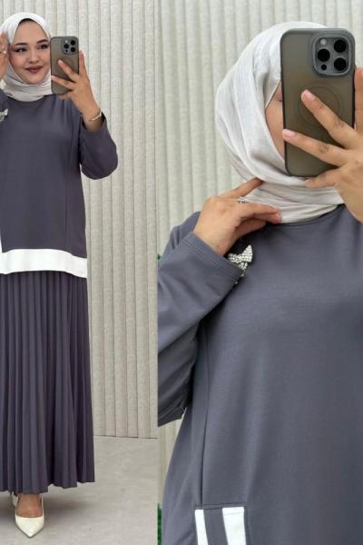 Yasemin Etekli Takım Gri