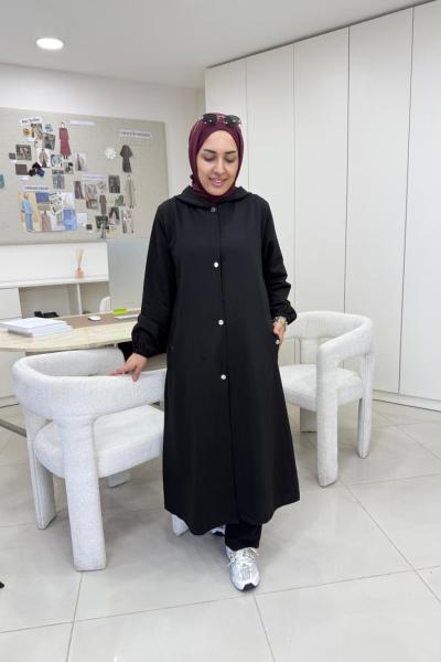 Uzun Kapüşonlu İkiiplik Takım Siyah