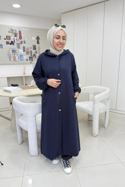 Uzun Kapüşonlu İkiiplik Takım Lacivert