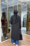 Çıtçıtlı Detaylı Parka Trençkot Siyah