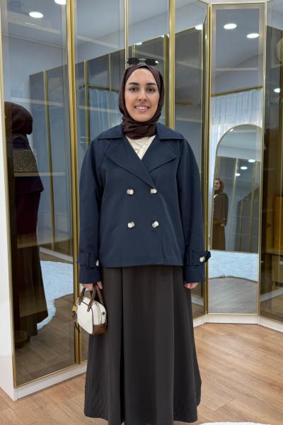 Reglan kol Kısa Trençkot Lacivert