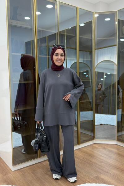 Yırtma Detaylı Oysho İkiiplik Takım Füme