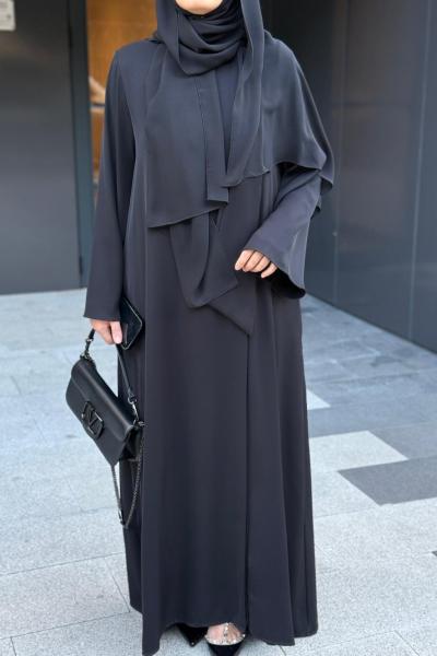 Fular Bağlamalı Abaya Siyah