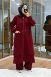 Aller Detaylı Kapüşonlu İkili Takım Bordo
