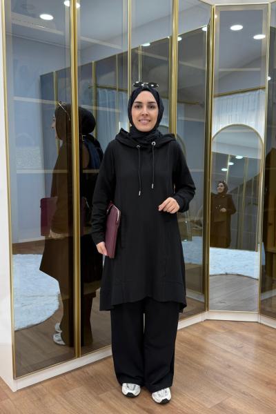 Önü Kısa Arkası Uzun İki İplik Takım Siyah