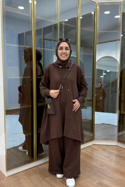 Önü Kısa Arkası Uzun İki İplik Takım Kahverengi