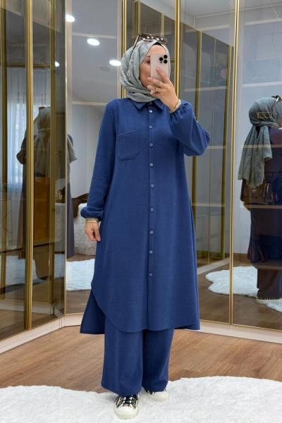 Örme kumaş maksi boy takım İndigo