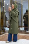 Şal Detaylı Kapitone Mont Haki